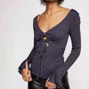 Free People Navy Long Sleeve Top
